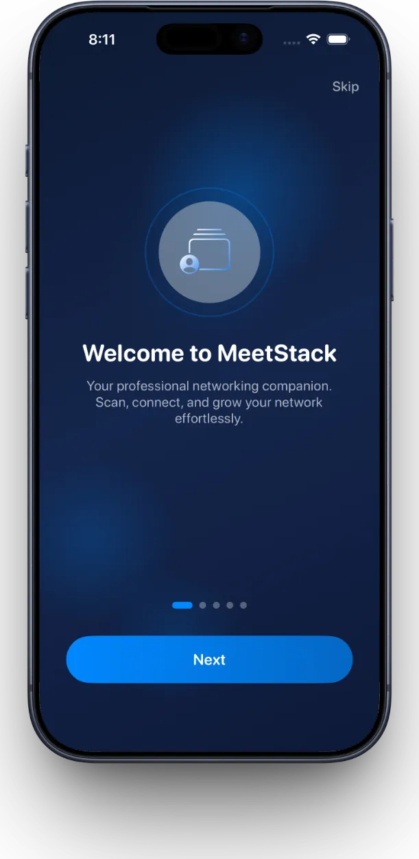 MeetStack onboarding screen showing quick setup flow