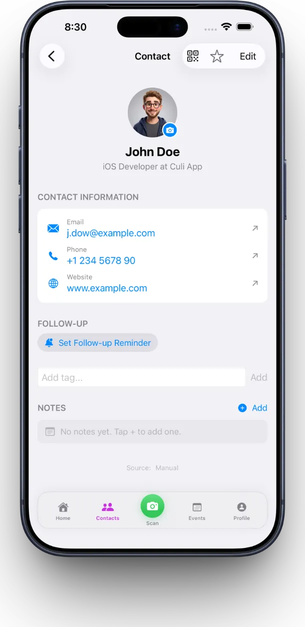 MeetStack contacts list with search and filtering options
