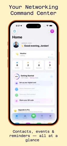 MeetStack dashboard showing stats and upcoming follow-up reminders